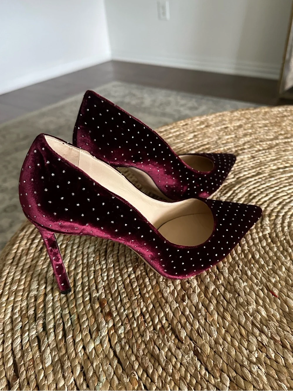 Jimmy Choo Romy 100 in Grape/ Silver Glitter spotted velvet size 40 - Picture 2 of 7